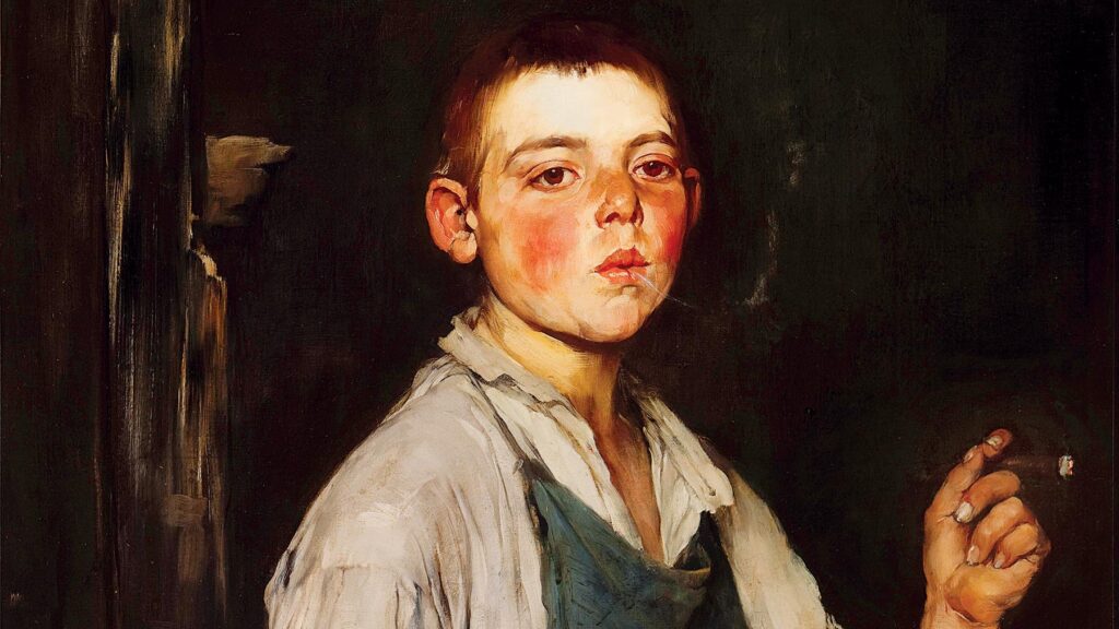 painting of a smoking boy by frank duveneck