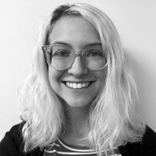 black and white headshot of woman