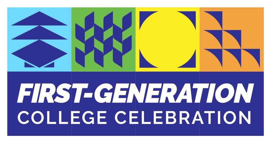 first generation college celebration with graphic shapes