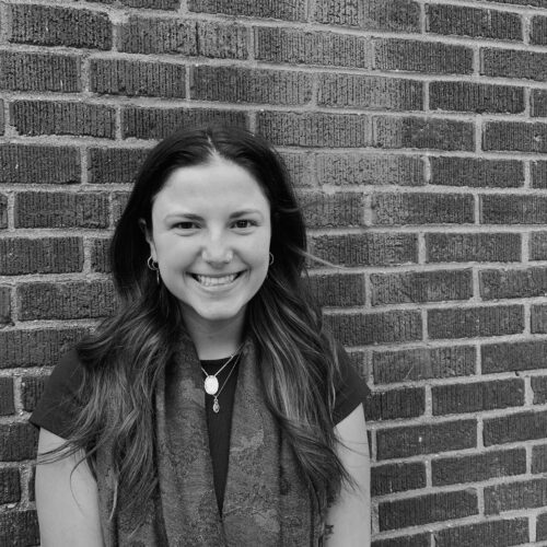 black and white headshot of woman