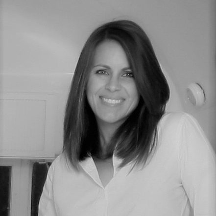 black and white headshot of woman