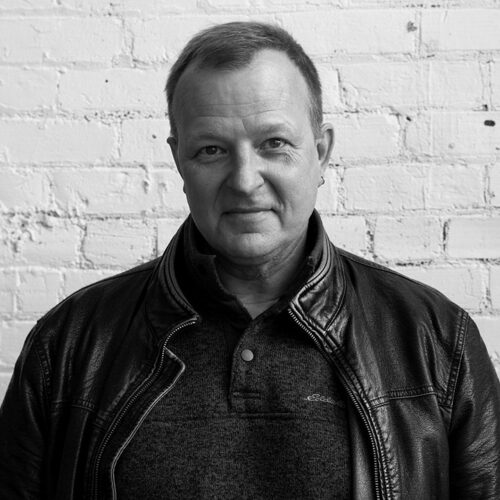 black and white headshot of man