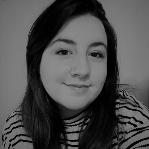 black and white headshot of woman