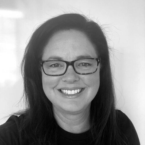 black and white headshot of woman