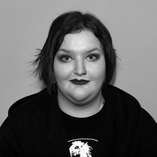 black and white headshot of woman