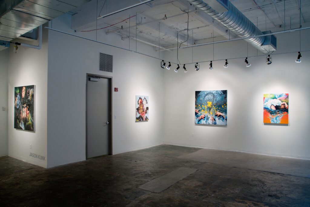 abstracted figurative paintings in gallery