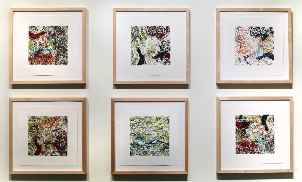 grid of framed screen prints