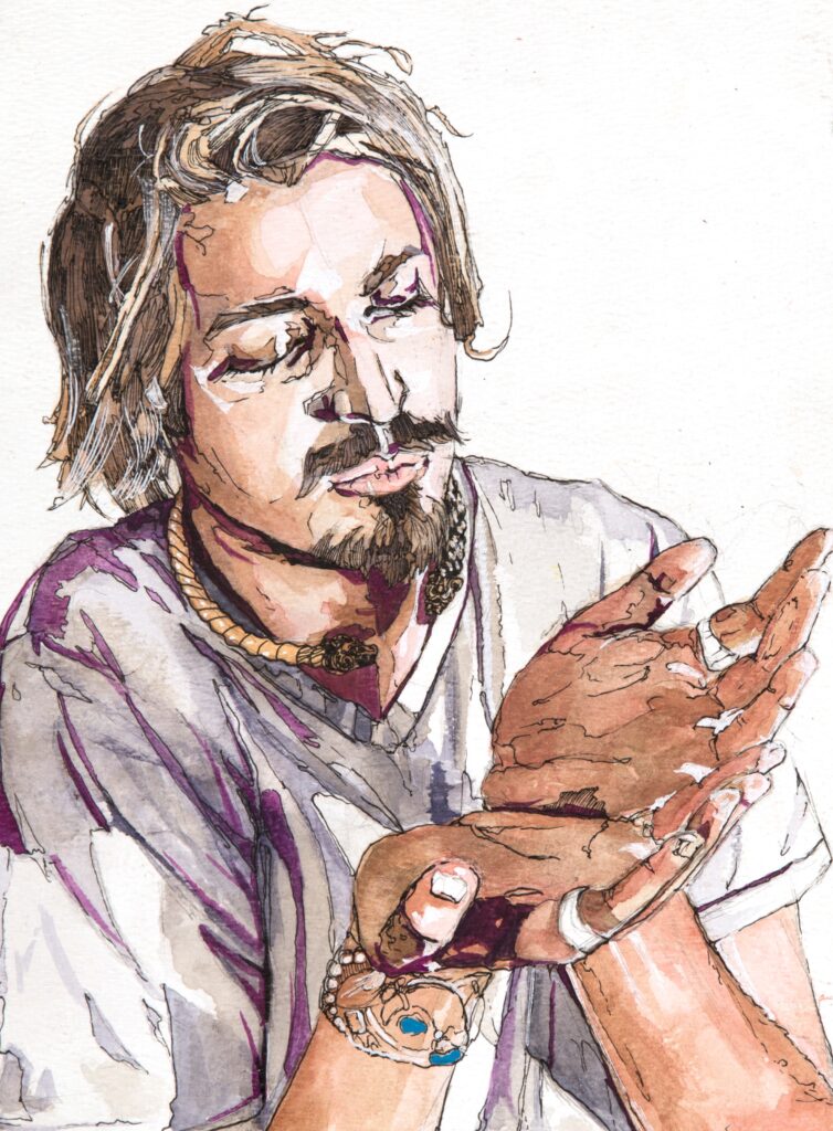 illustration of man holding up hands