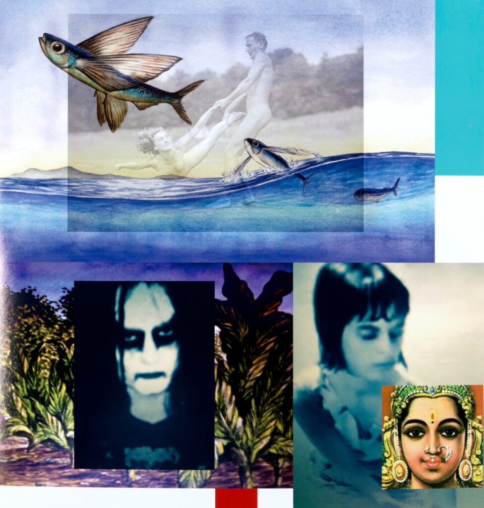 collaged printed photographs and illustrations of portraits, figures, and landscapes