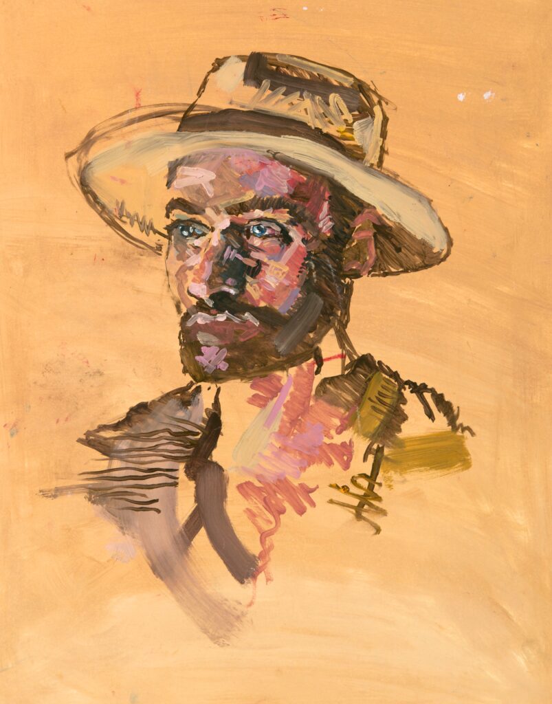 oil painting of a man in straw hat