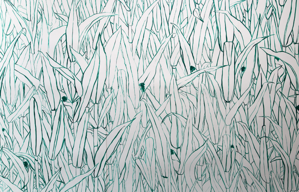 painted linework image of green corn field