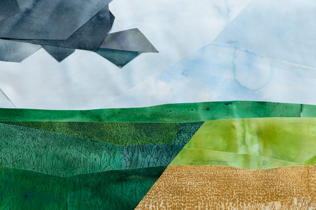 landscape made of prints and cut paper collage