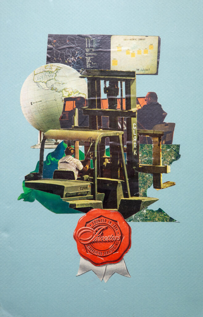 drawing collage with of globe and forklift