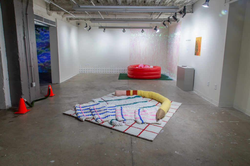 installation of textile sculptures on gallery floor