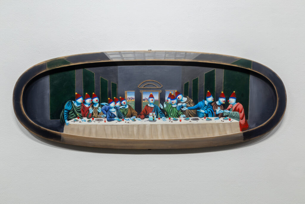 oval clown painting of last supper