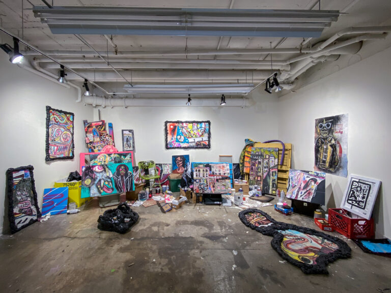 paintings and object installation in gallery