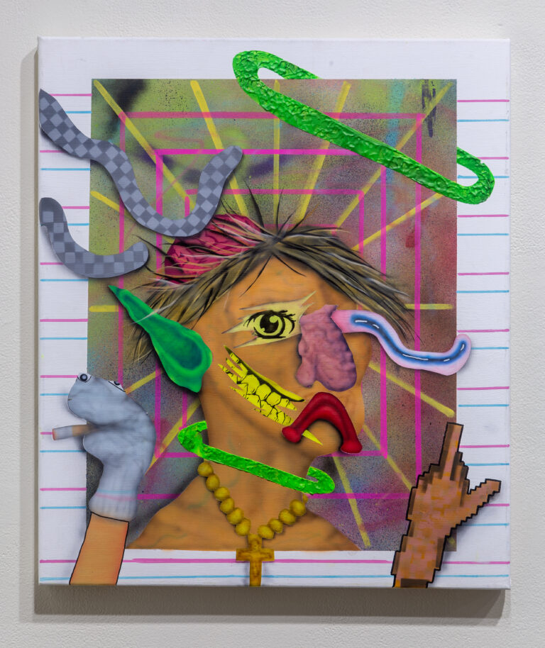 painting of collages face and sock puppet