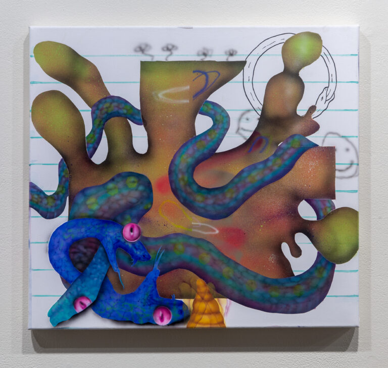 painting with shapes and blue snakes