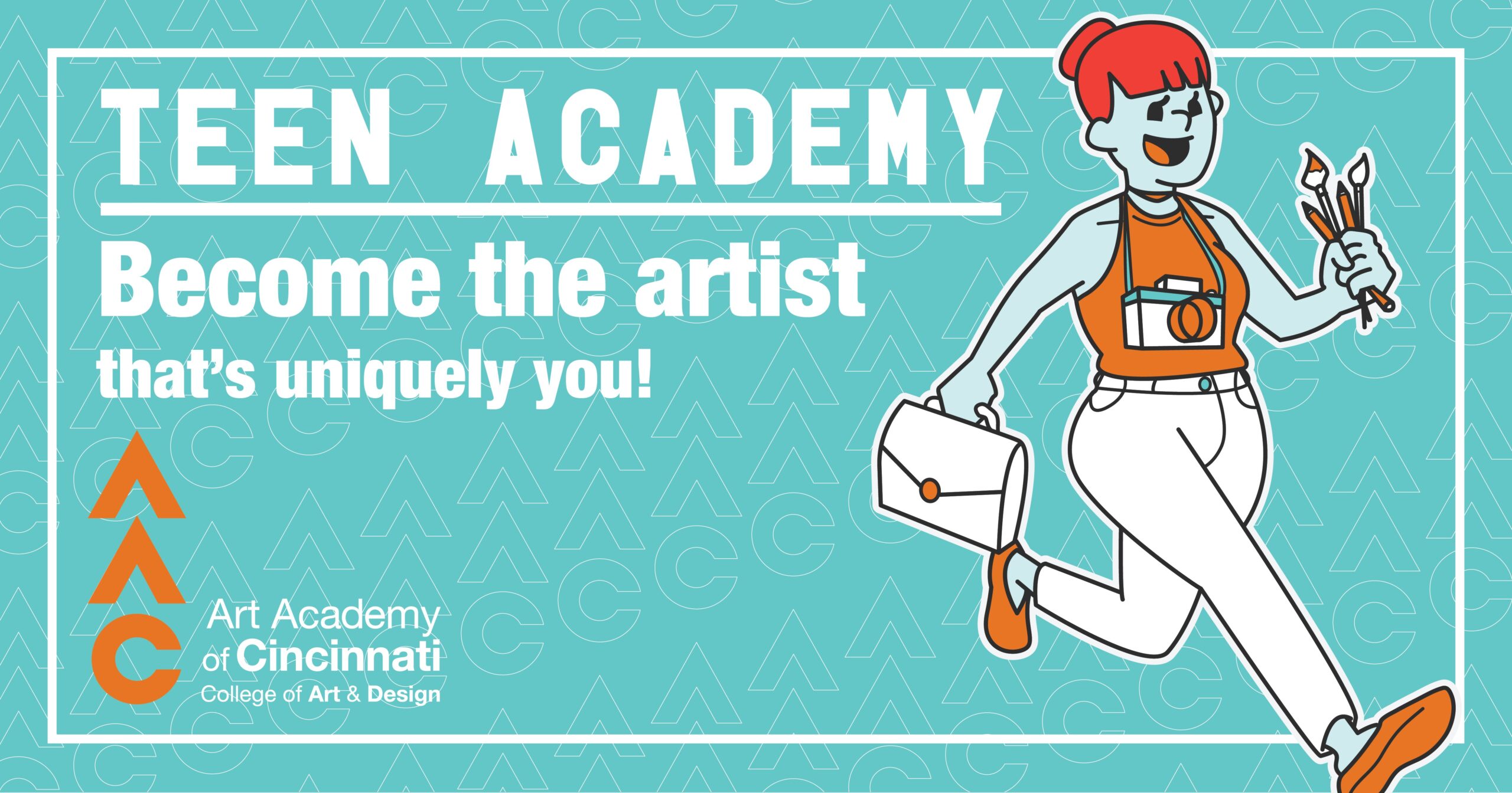 graphic of kids with brushes saying teen academy become the artist that's uniquely you!