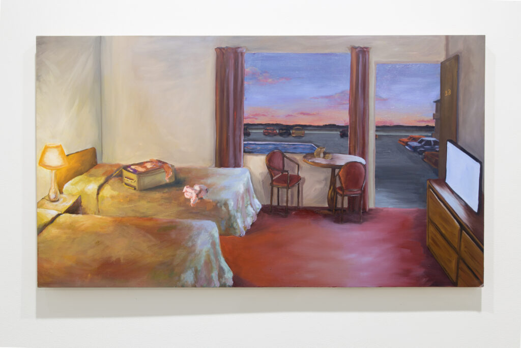 painting of motel bedroom interior