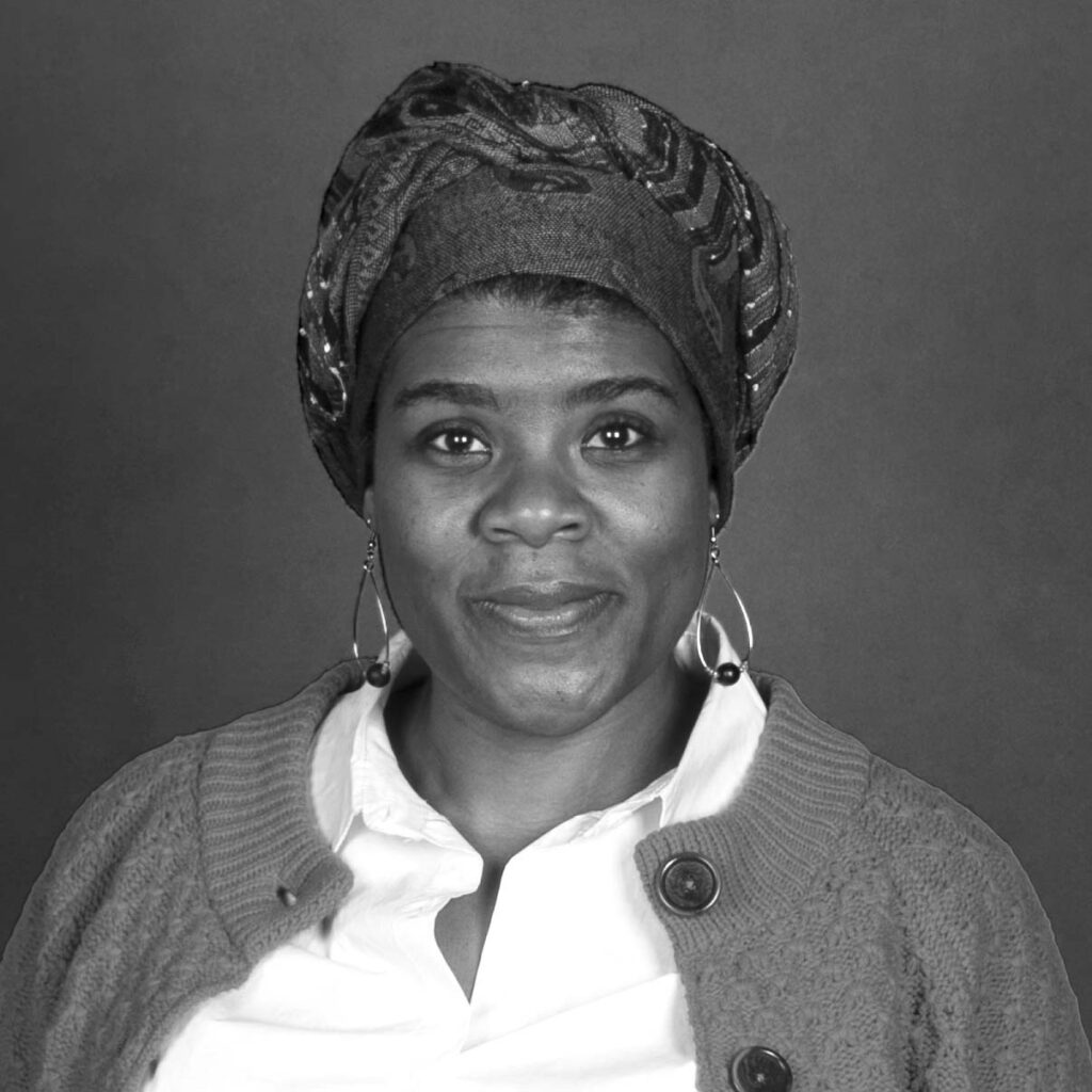 black and white headshot of woman