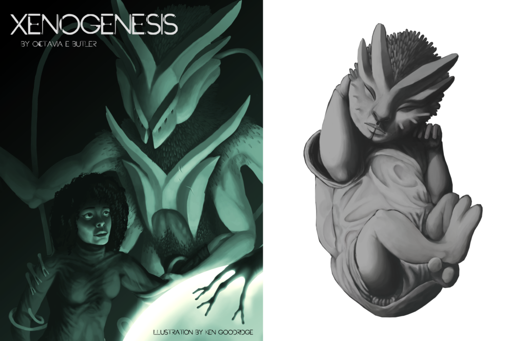 illustration of alien and fetus