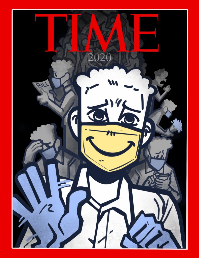 illustration of man in mask on Time magazine cover