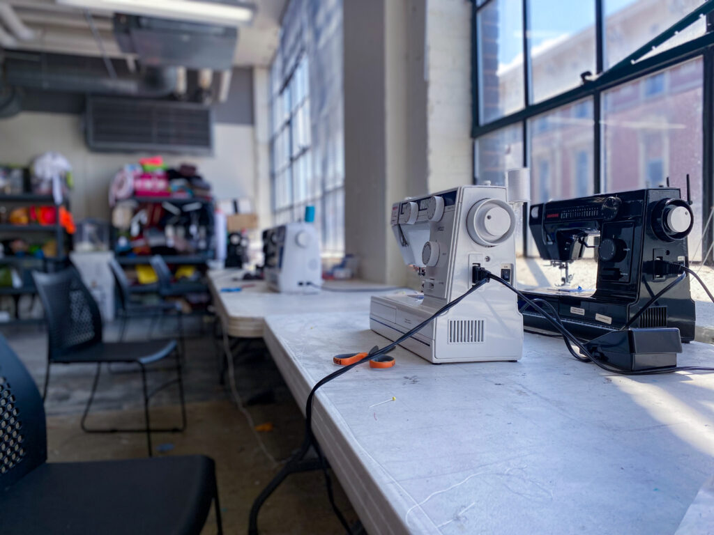 photo of sewing machine station