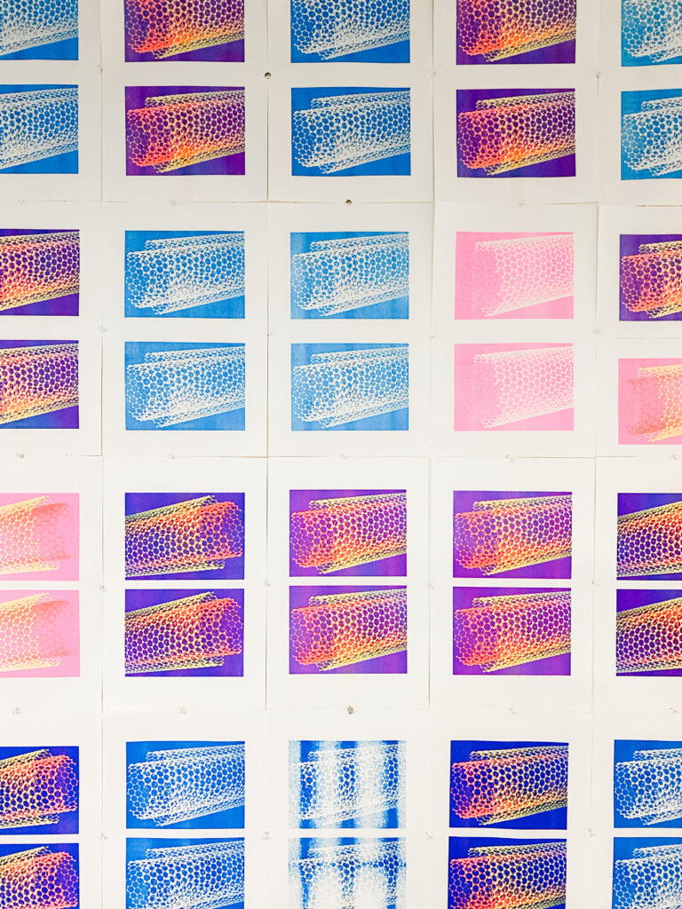 color print of mesh works on paper by Petra Balsey