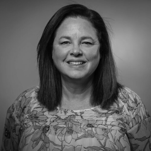 black and white headshot of woman