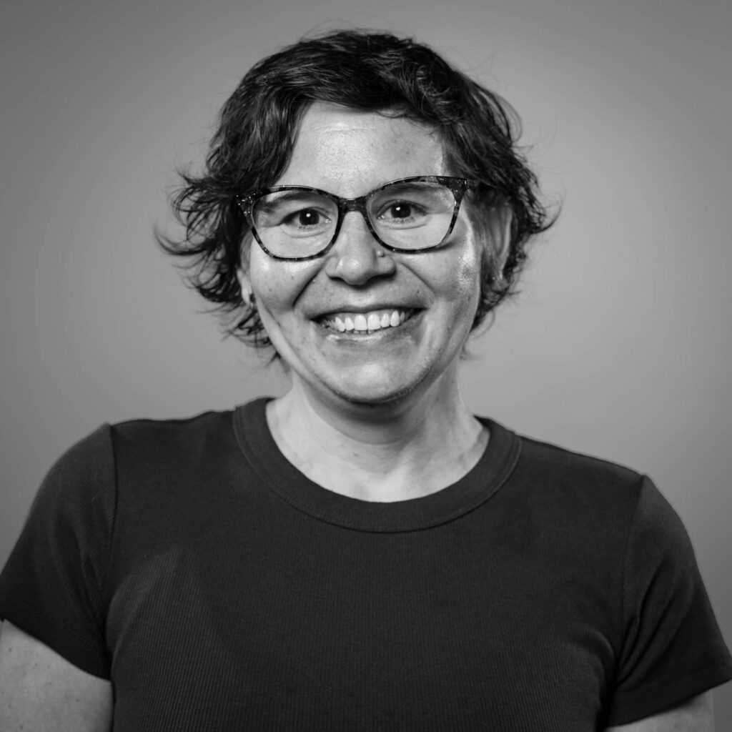 black and white headshot of woman