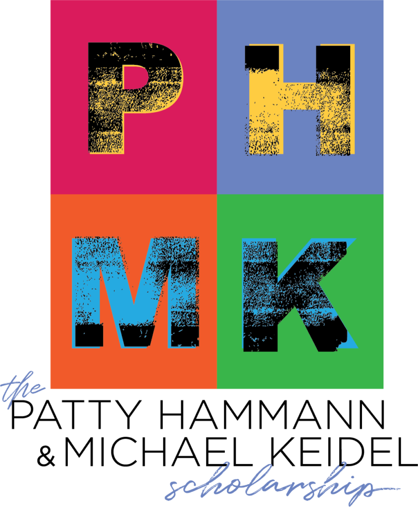 four square color block logo reading "PHMK - The Patty & Michael Keidel Scholarship"