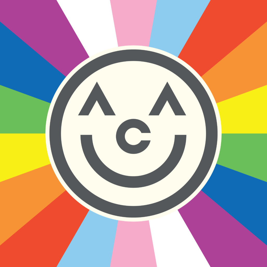 A.A.C. smiley face logo with rainbow background