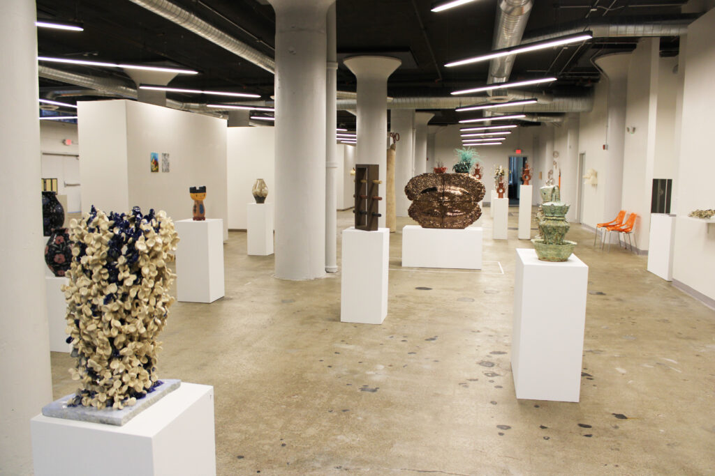 Ceramic sculptures on display as part of the NCECA conference in SITE1212 at the Art Academy of Cincinnati.