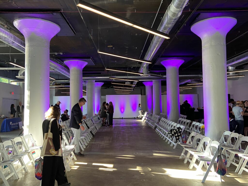 Guests begin seating for the HRC Project Rainbow Fashion Show in SITE1212 at the Art Academy of Cincinnati.