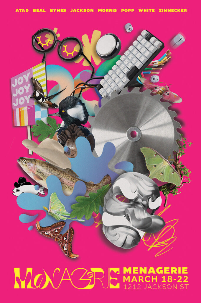 A collage image promoting the exhibition "Menagerie"
