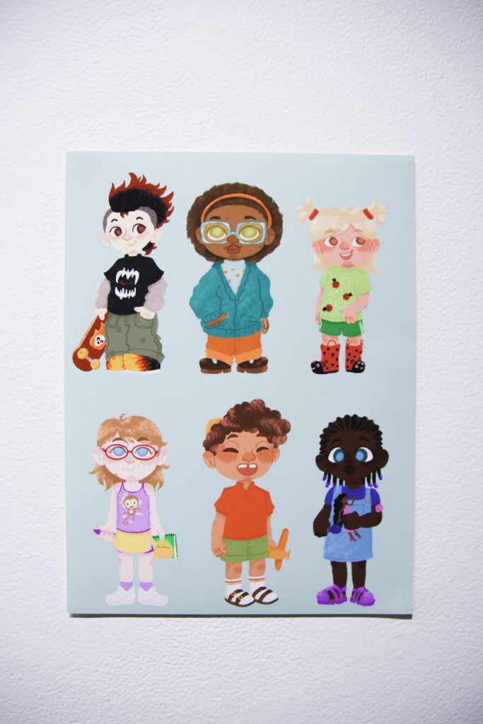 Six illustrated character designs depicting children.