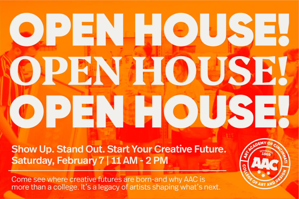 orange graphic reading "Open House!"