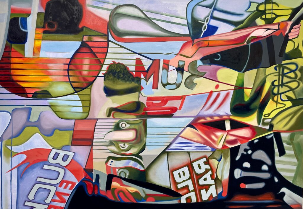 abstract oil painting in blues and greens by Claire Sinsley titled Supplement, 2026