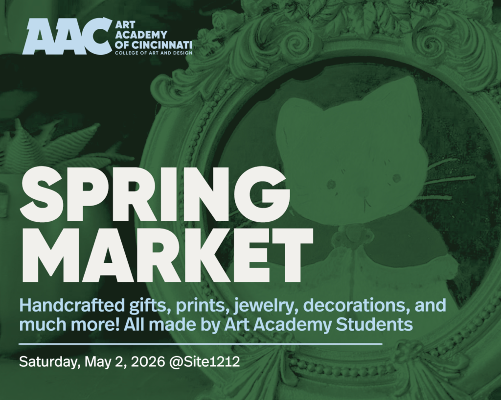 event graphic with a green frame and background reading "Spring Market"