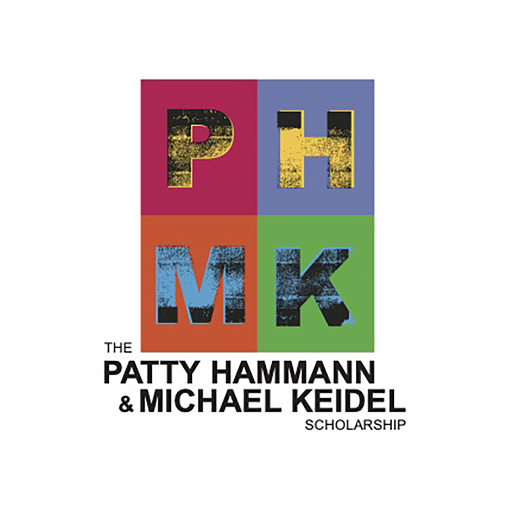 four square color block logo reading "PHMK - The Patty & Michael Keidel Scholarship"