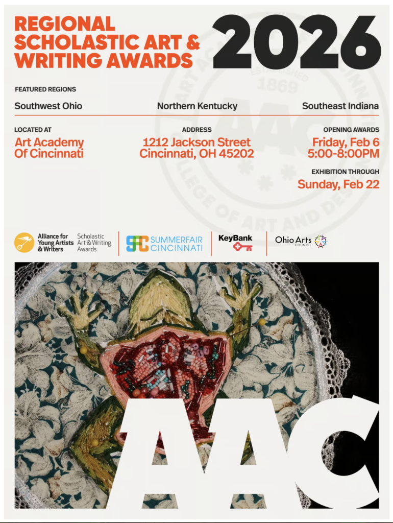 regional scholastic art and writings award 2026 anouncement with a beaded frog image