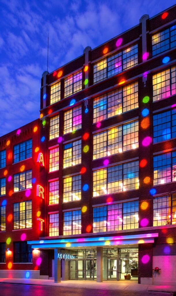 AAC is shown in a mock up of BLINK with Polka-Dots on the building.