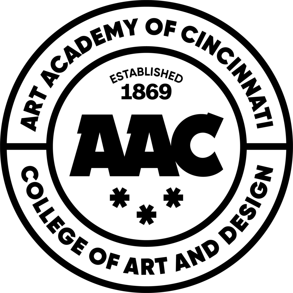 circular seal reading "art academy of cincinnati, college of art and design, established 1869"
