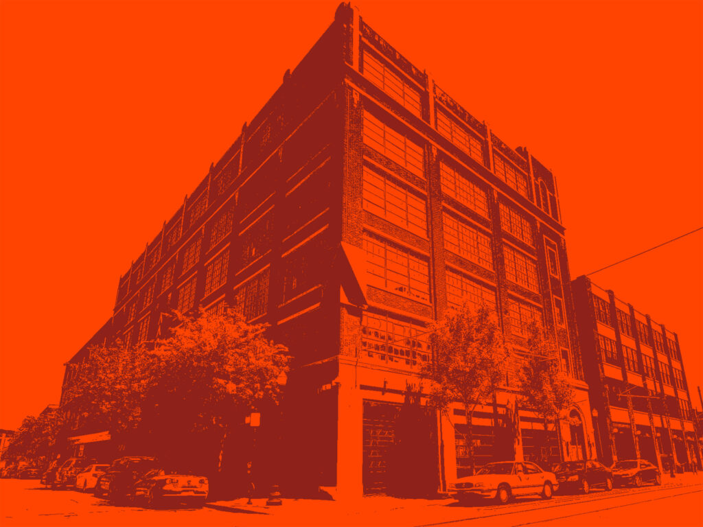 orange graphic photo of the AAC building