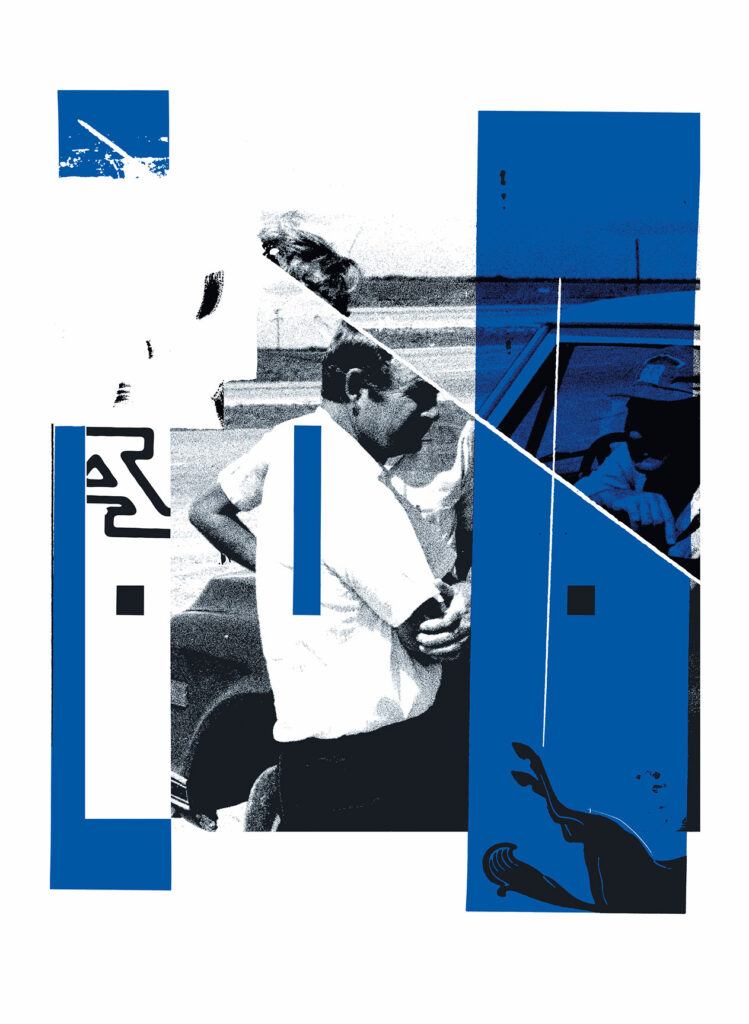 graphic screen print poster in black and blue