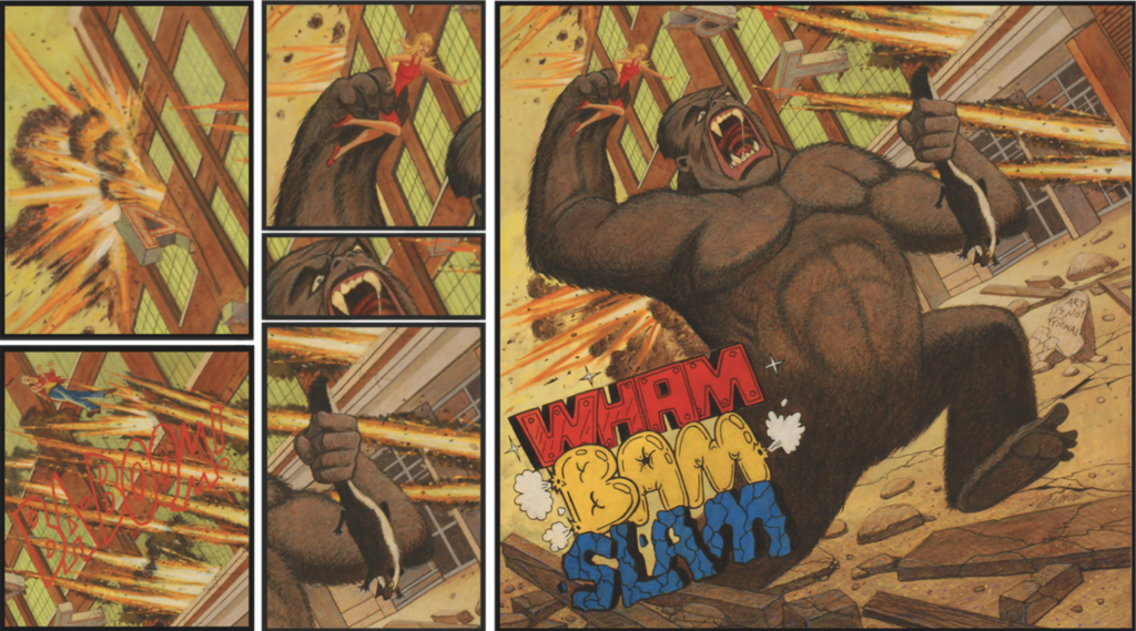 comic book set of panels with King Kong illustration reading "Wham Bam Slam"